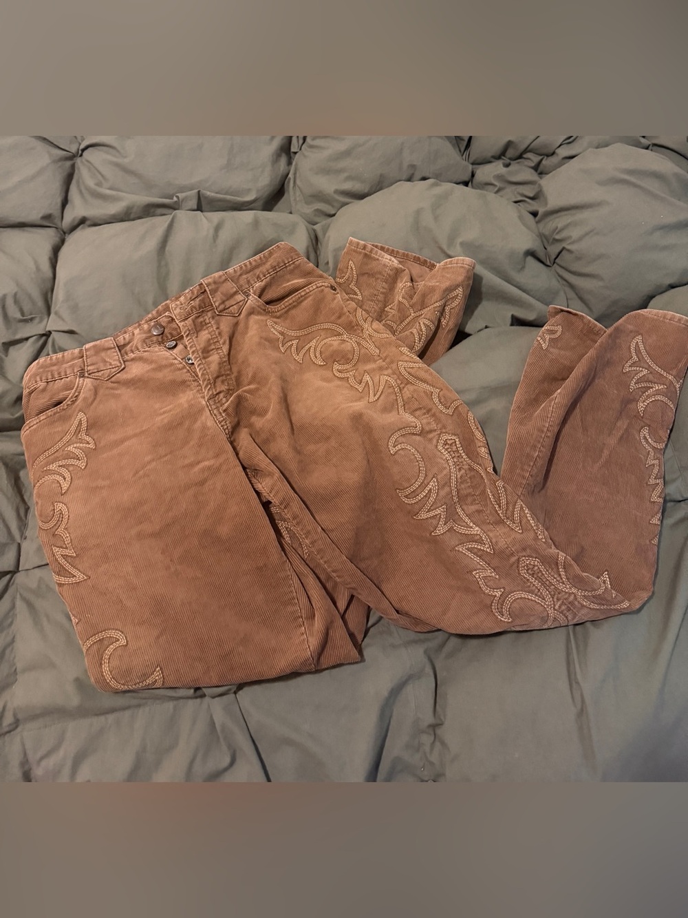 Brown Corduroy Embroidered Western Pants